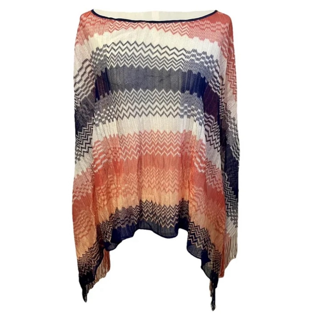 Missoni Zig Zag Woven Poncho Cape Blue Orange White OSFA One Size OS